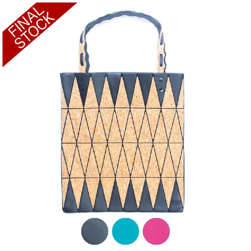 Pink black and lake blue Natural Cork Geometric Shopping Tote BAG-2211