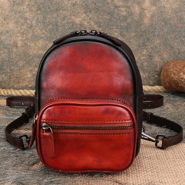 Vintage Womens Small Leather Backpack Bag Leather Rucksack