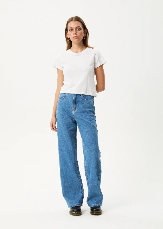 AFENDS Womens Bella - Denim Wide Leg Baggy Jean - Worn Blue