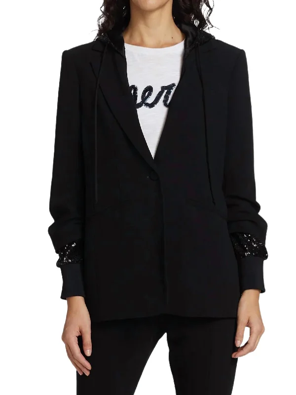 Sequin Hooded Khloe Jacket In Black