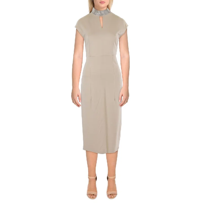 Gracia Womens Embellished Keyhole Midi Dress