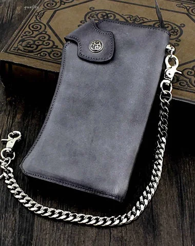 Vintage Gray Leather Men's Biker Chain Wallet Biker Wallet with Chain Long Chain Wallet For Men Vintage Gray Leather Men's Biker Chain Wallet Biker Wallet with Chain Long Chain Wallet For Men