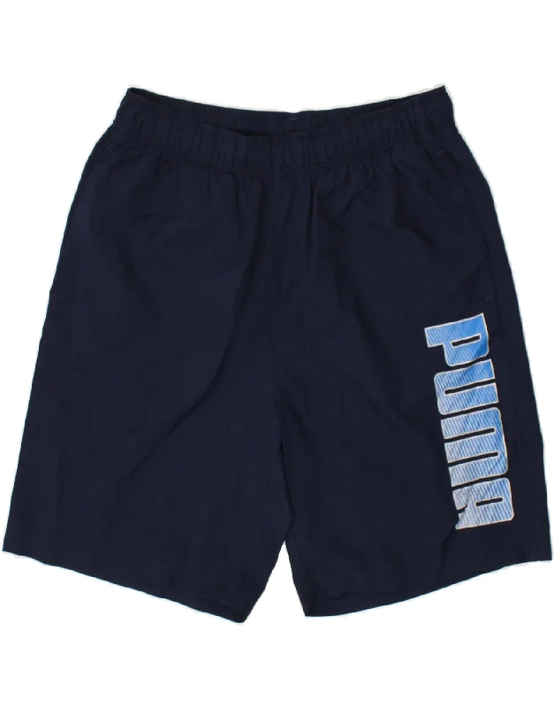 PUMA Mens Graphic Sport Shorts Large Navy Blue Polyester