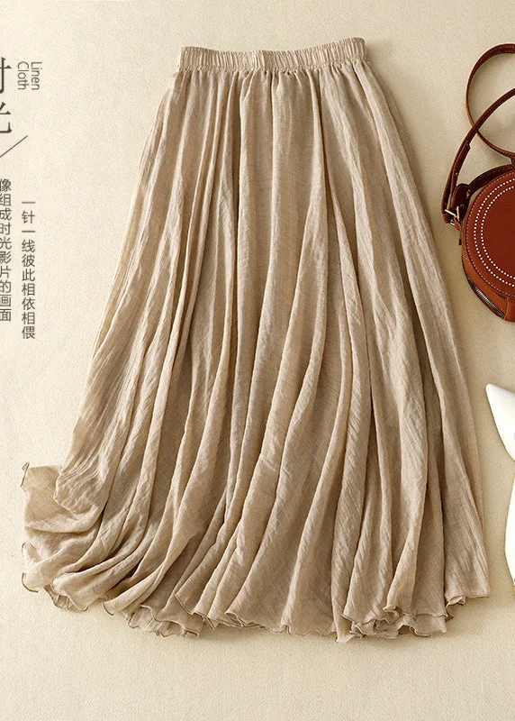 Boho Khaki Exra Large Hem Linen Skirts Spring
