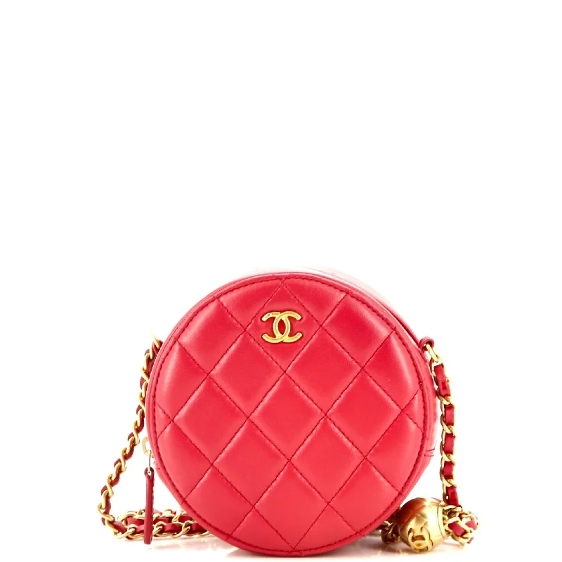 Pearl Crush Round Clutch with Chain Quilted Lambskin