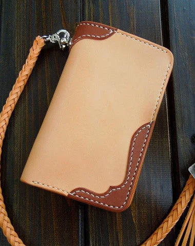 Handmade biker wallet chain beige leather bifold biker wallet billfold wallet purse for men Handmade biker wallet chain beige leather bifold biker wallet billfold wallet purse for men