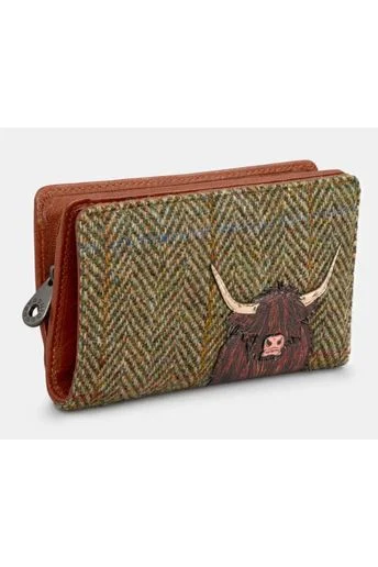 Yoshi Purse Highland Cow Zip Around Purse Y1089 in Brown Tweed