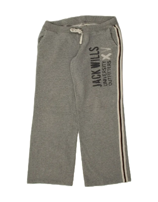 JACK WILLS Womens Graphic Tracksuit Trousers UK 14  Medium Grey Cotton