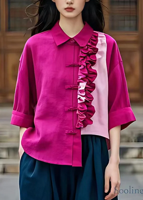 Vogue Rose Asymmetrical Ruffled Patchwork Top Fall