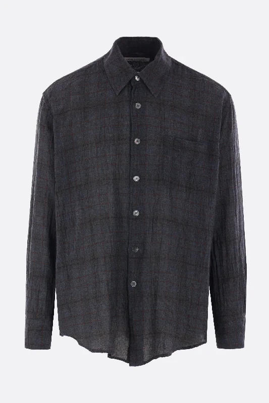 Above shirt in cotton and linen with a checkered pattern