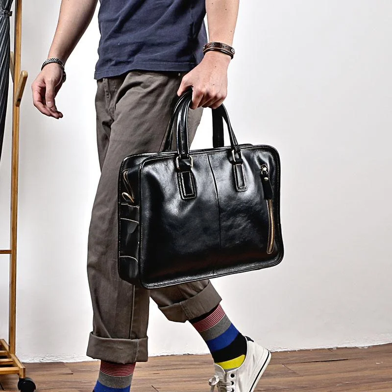 Vintage Black Mens Leather Briefcase Work Handbag Brown 14'' Computer Briefcase For Men Vintage Black Mens Leather Briefcase Work Handbag Brown 14'' Computer Briefcase For Men
