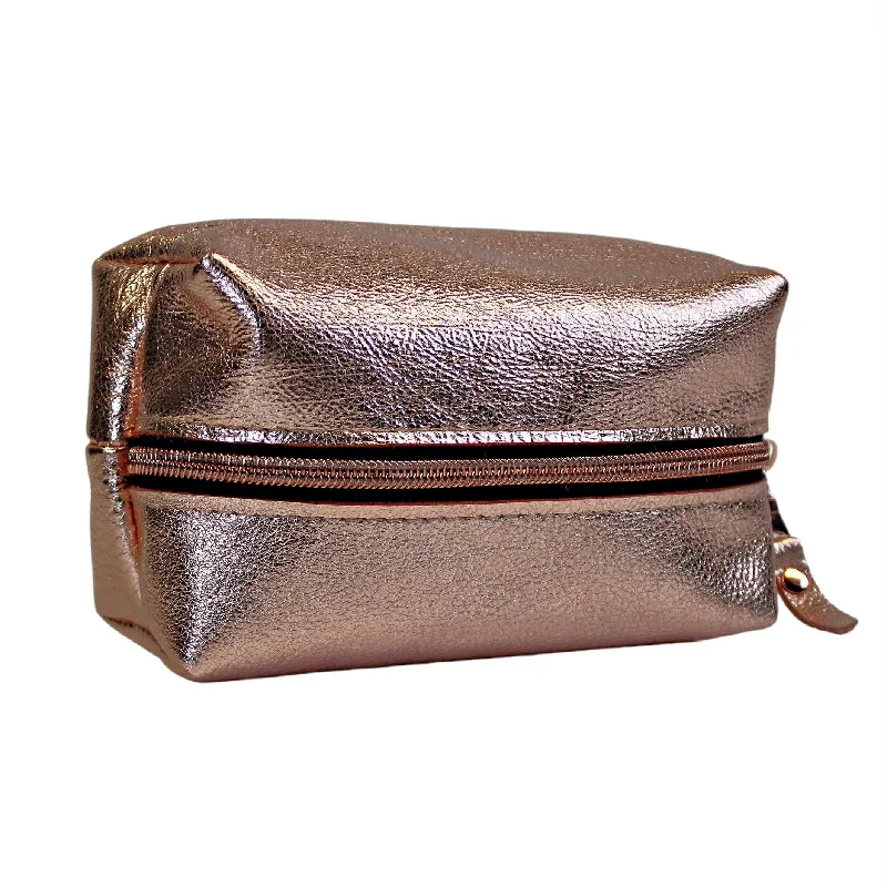 Rose Gold Leather Zippered Cosmetic Bag