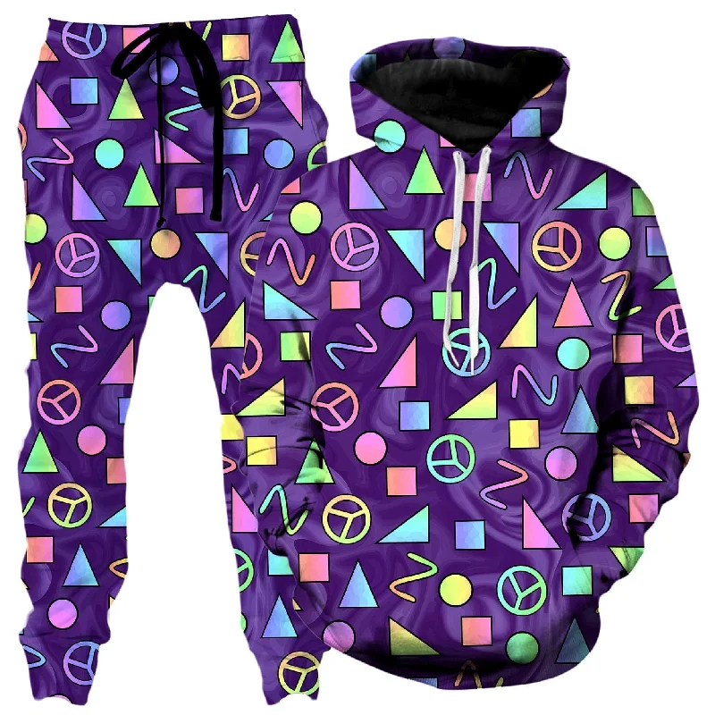 Retro Shapes Peace Symbols Purple Hoodie and Joggers Combo