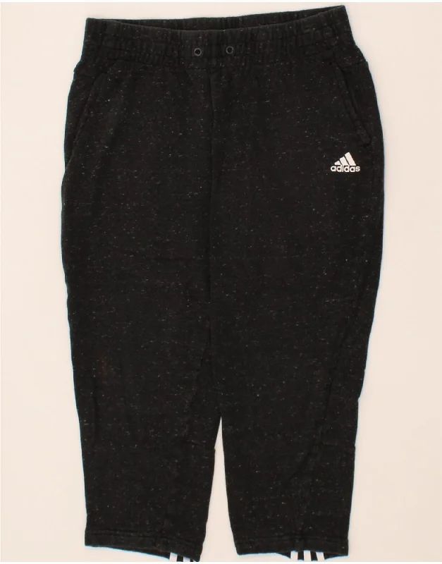 ADIDAS Womens Capri Tracksuit Trousers UK 12/14 Medium Grey Flecked Cotton