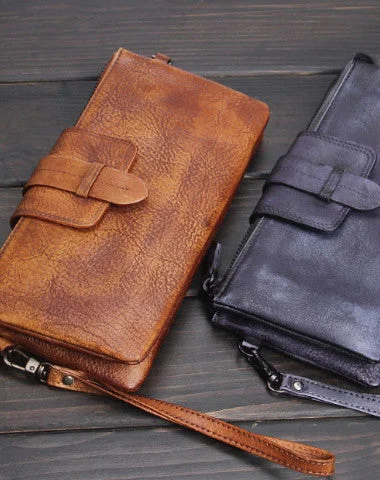 Handmade men long leather wallet clutch men bifold vintage gray brown long wallet for him Handmade men long leather wallet clutch men bifold vintage gray brown long wallet for him