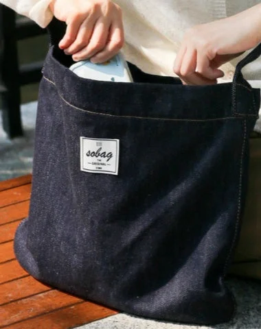 Women Blue Denim Shoulder Tote Bag Denim Medium Size Tote Crossbody Bags for Men