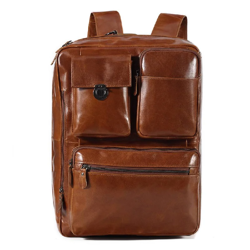 Multifunctional Men's Leather Briefcase Backpack Convertible