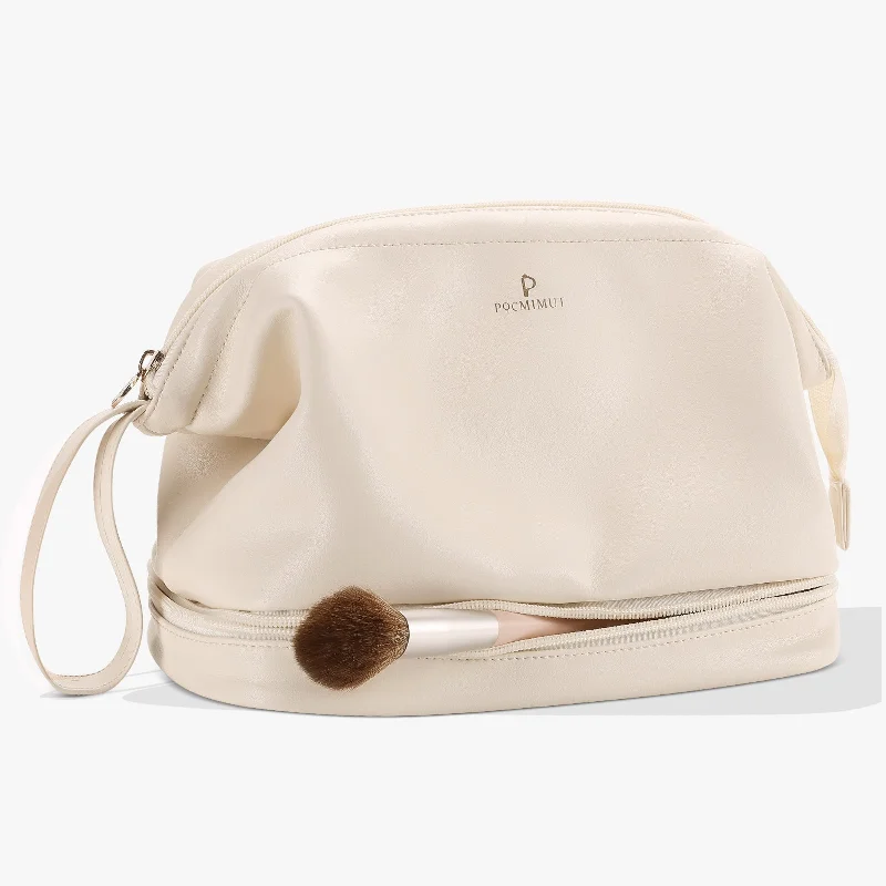 Pocmimut Double Layer Leather Makeup Bag