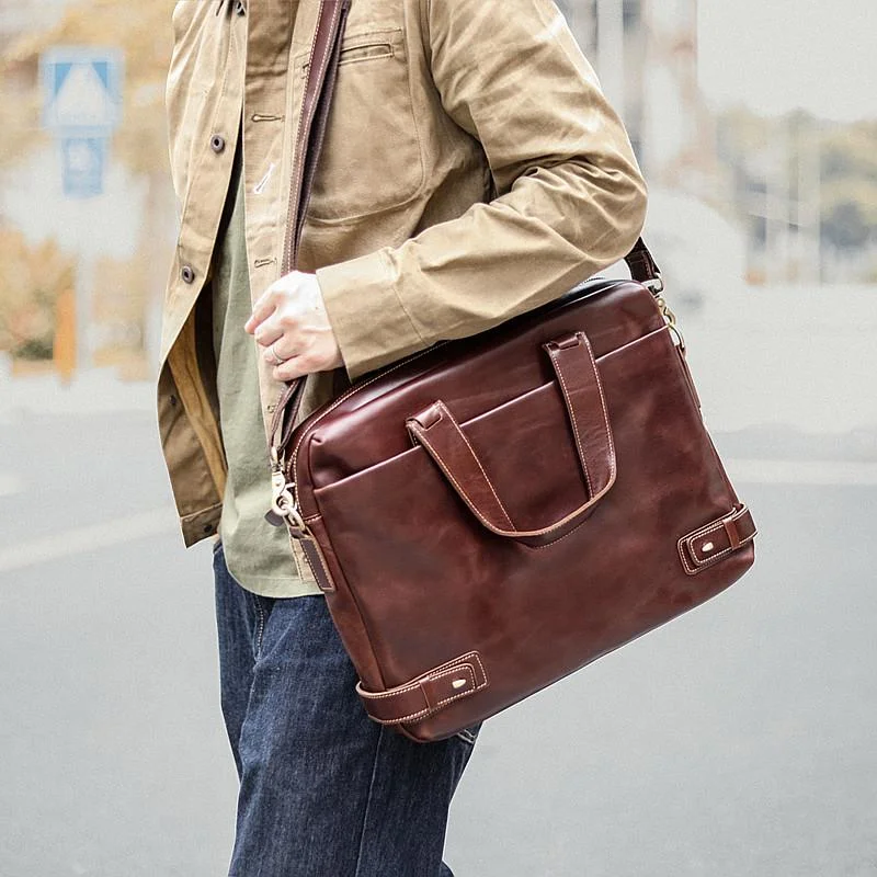 Vintage Maroon Mens Leather Briefcase Work Handbag Brown 14'' Laptop Briefcases For Men Vintage Maroon Mens Leather Briefcase Work Handbag Brown 14'' Laptop Briefcases For Men