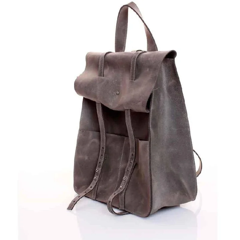 Folded Flap grey leather backpack