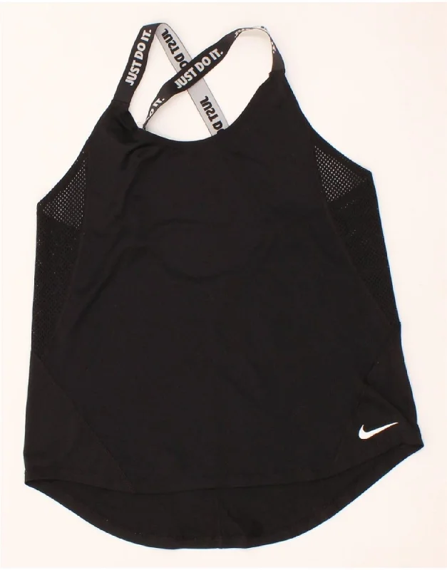 NIKE Womens Dri Fit Graphic Vest Top UK 12 Medium Black