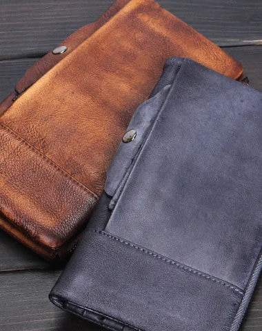 Handmade men long leather wallet clutch men bifold vintage gray brown long wallet for him