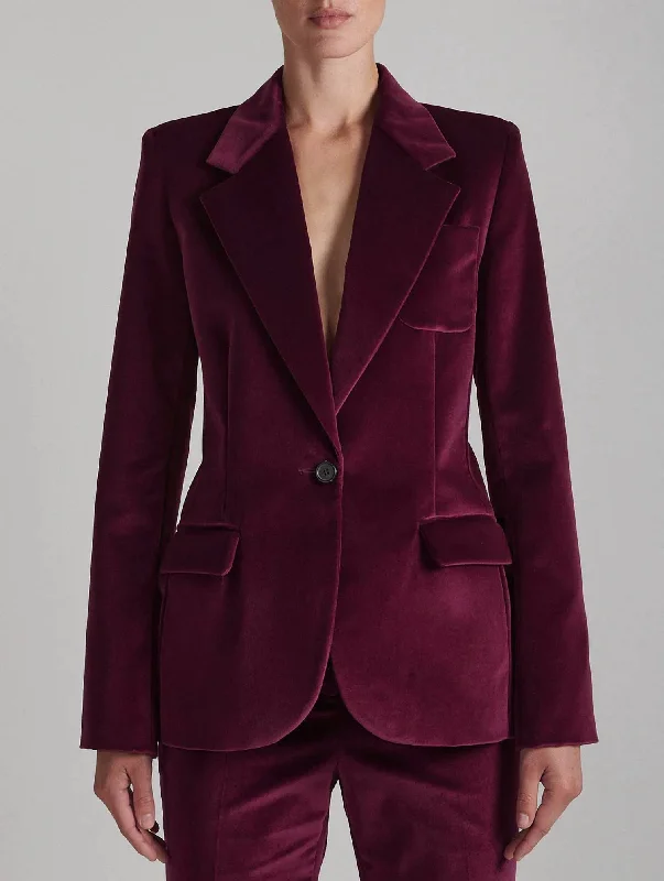 Fitted Velvet Suit Jacket In Pomegranate