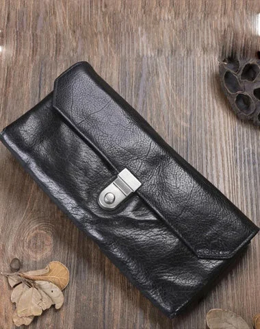 Handmade Black Cool Leather Mens Long Leather Wallet Bifold Clutch Wallet Phone Bag for Men Handmade Black Cool Leather Mens Long Leather Wallet Bifold Clutch Wallet Phone Bag for Men