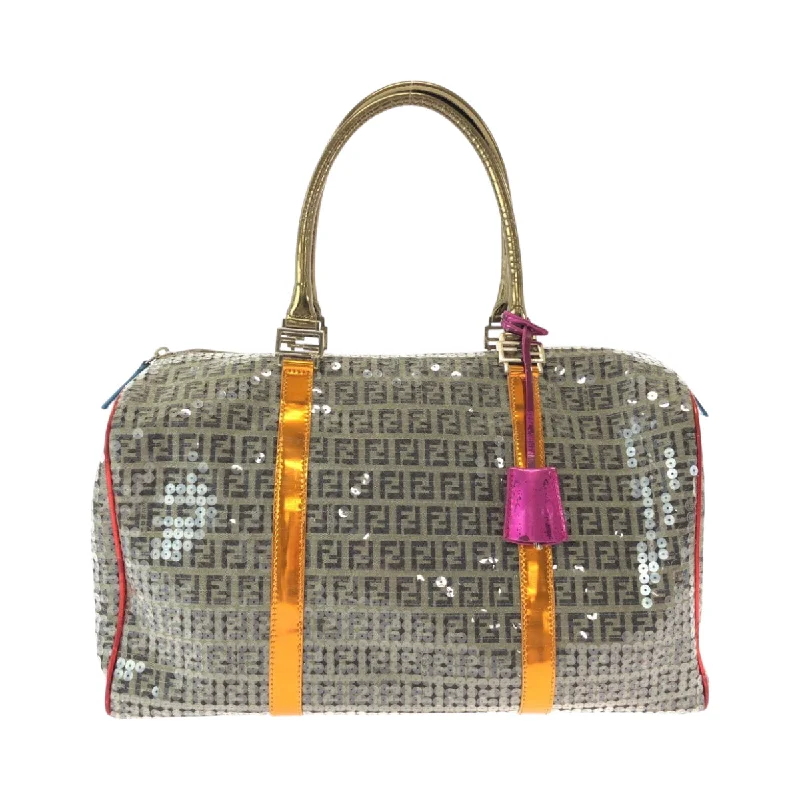FENDI Boston Duffel bag 2370 8BL099 XBH 079 canvas Beige Multicolor Gold Metal Boston Duffel bag Handbag Zucchino Sequins Overnight Women Used Authentic