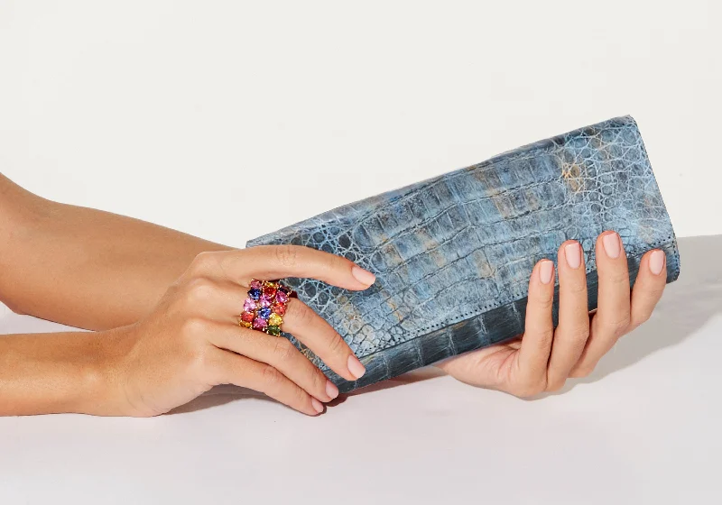 Kate Denim Crocodile Clutch