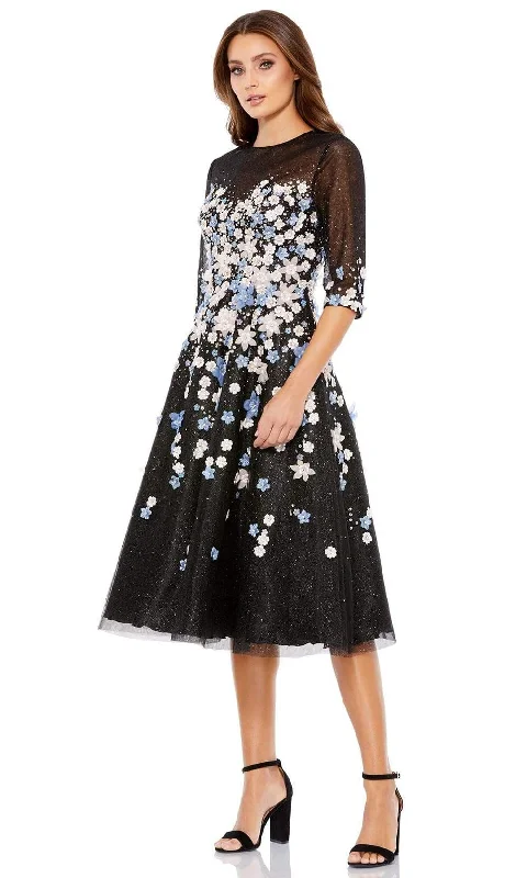 Mac Duggal - 11161 Tea Length Floral Appliqued Dress