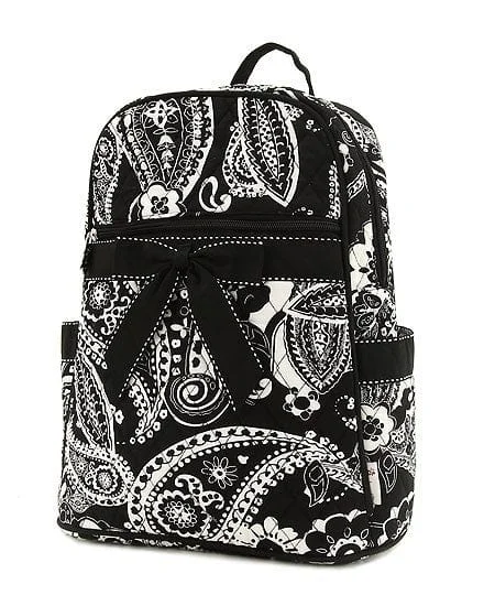 QPF2716 BK/WH Quilted Paisley & Floral Zippered Backpack