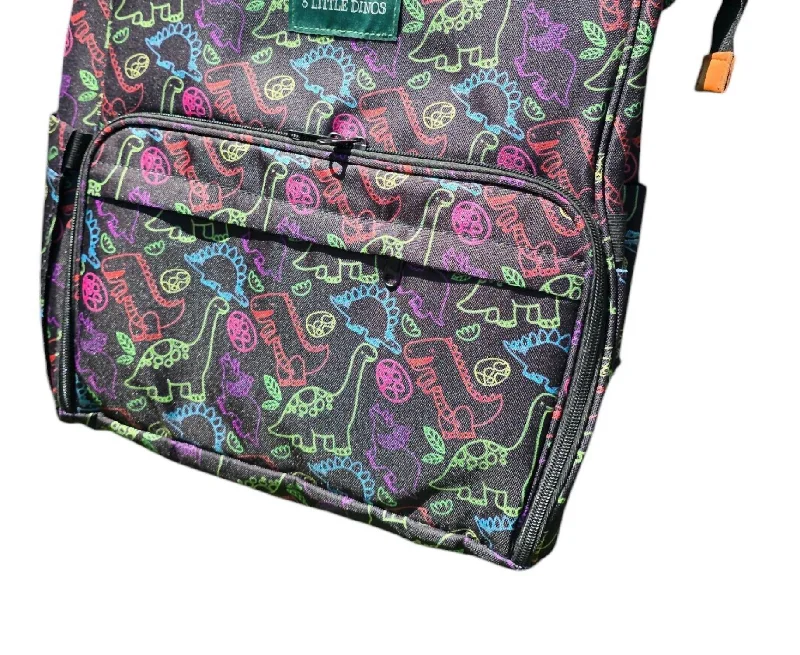 Neon Dino Diaper Backpack In Black