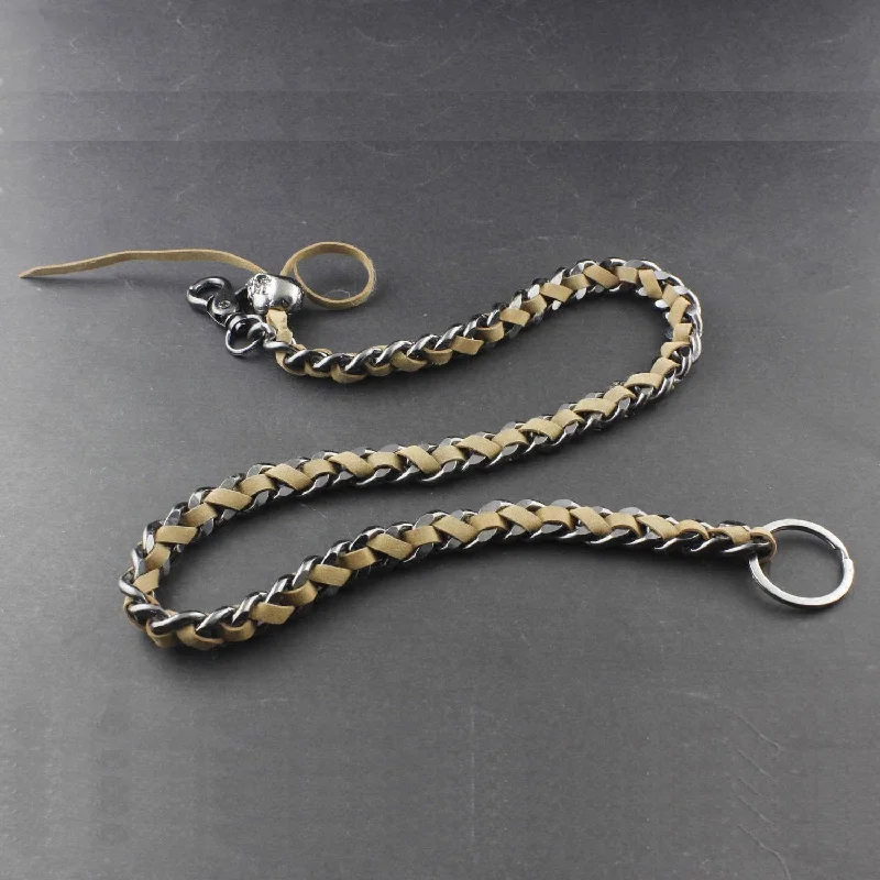 Solid Metal Leather Braided Long Wallet Chain Cool Punk Rock Biker Trucker Wallet Chain Trucker Wallet Chain for Men Solid Metal Leather Braided Long Wallet Chain Cool Punk Rock Biker Trucker Wallet Chain Trucker Wallet Chain for Men
