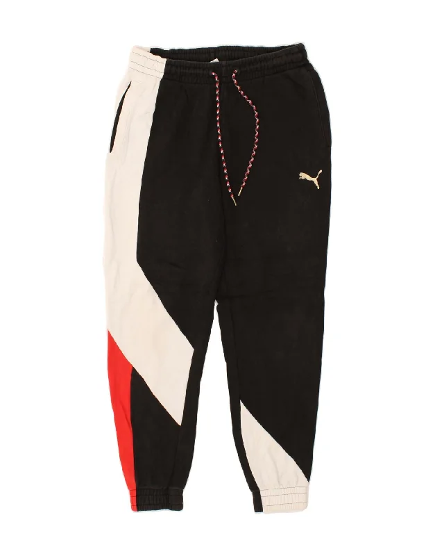 PUMA Mens Tracksuit Trousers Joggers  Medium Black Colourblock Cotton