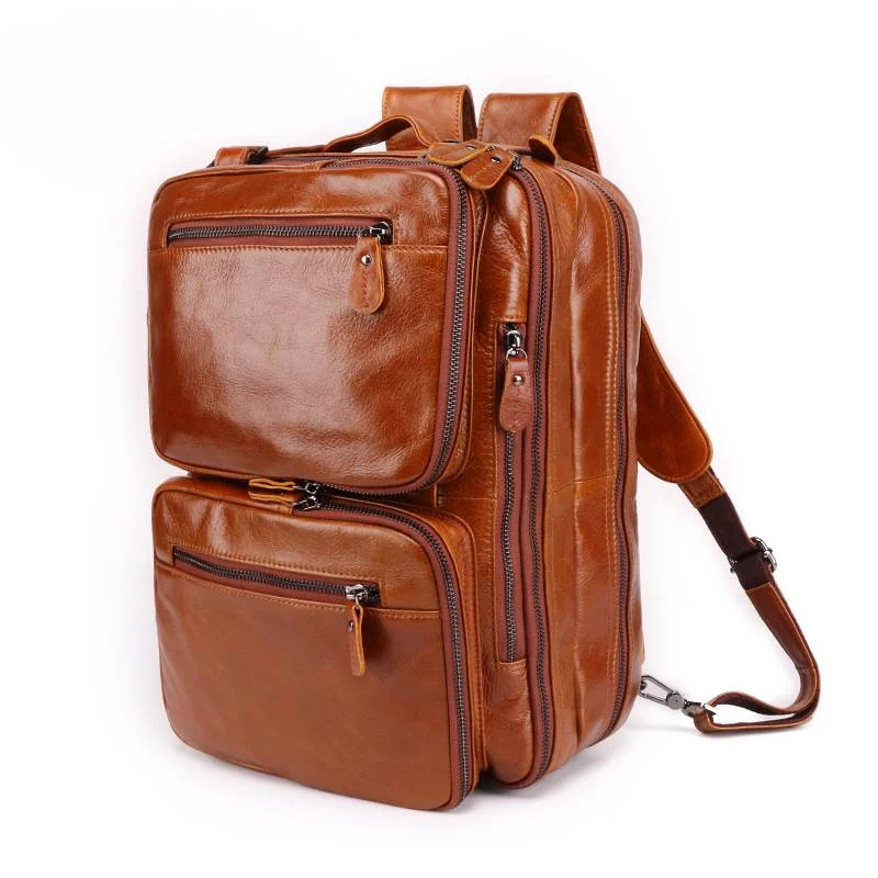 Multifunctional Men's  Leather Convertible Briefcase Backpack