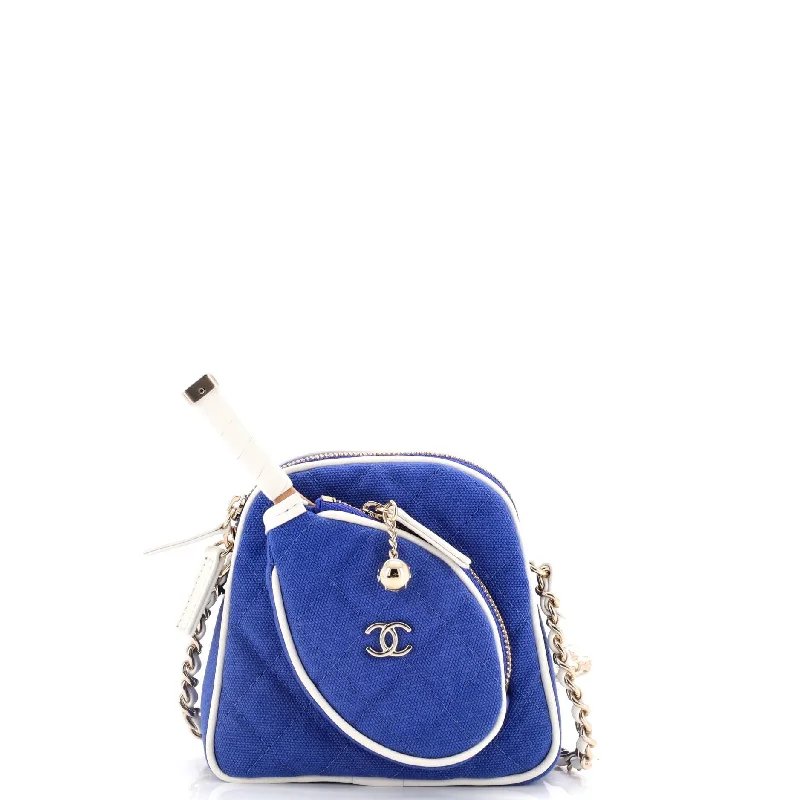 CC Tennis Racket Clutch with Chain Quilted Canvas and Leather Small