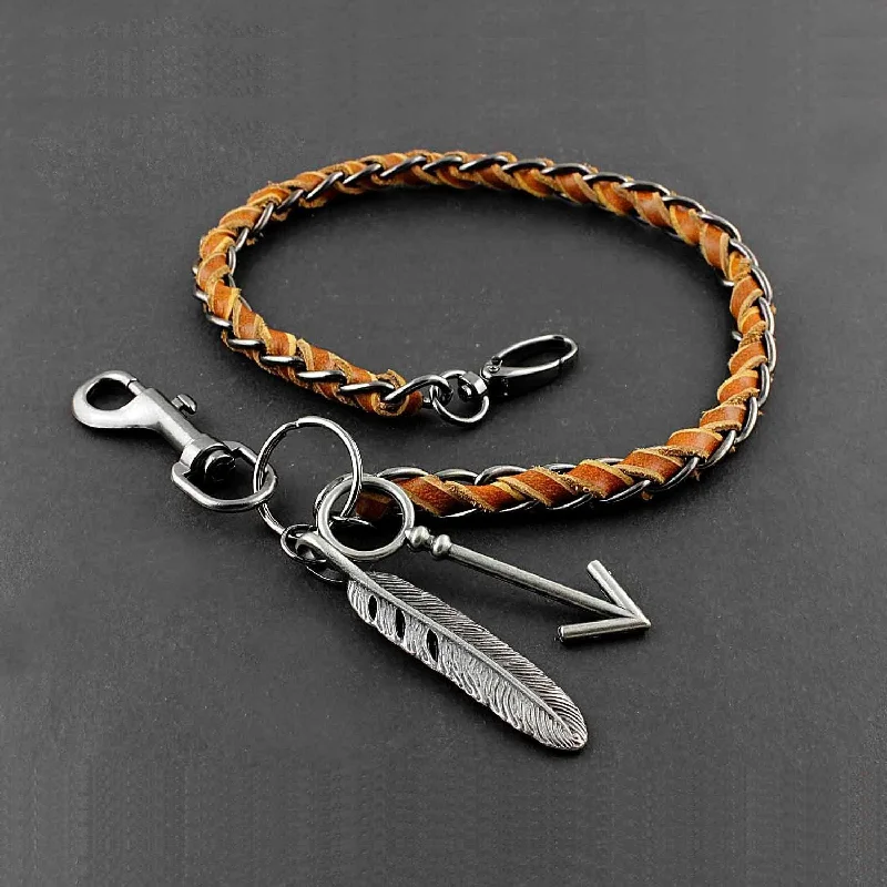 Solid Stainless Steel Leather Braided Long Wallet Chain Cool Punk Rock Biker Trucker Wallet Chain Trucker Wallet Chain for Men Solid Stainless Steel Leather Braided Long Wallet Chain Cool Punk Rock Biker Trucker Wallet Chain Trucker Wallet Chain for Men