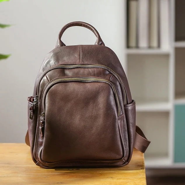 Casual Womens Genuine Leather Backpack Small Rucksack