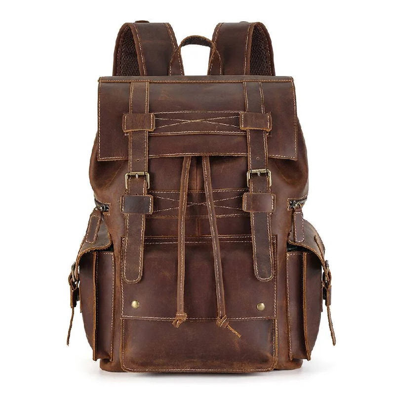 Drawstring Vintage Explorer Leather Travel Backpack
