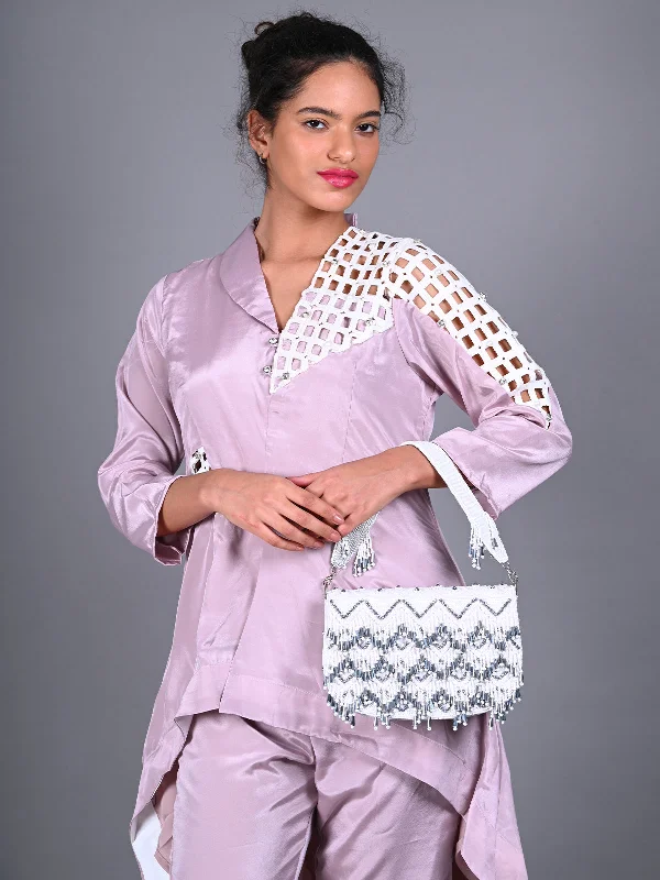 Odette White Embellished Clutch Bag For Women