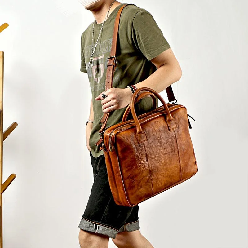 Vintage Brown Mens Leather Briefcase Work Handbag Black 14'' Computer Briefcases For Men Vintage Brown Mens Leather Briefcase Work Handbag Black 14'' Computer Briefcases For Men