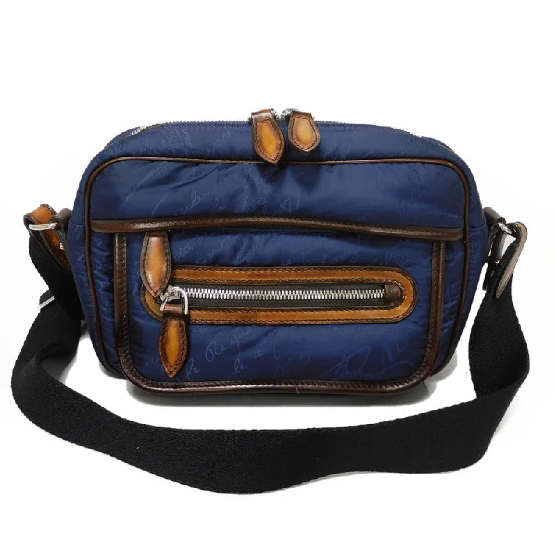 Berluti Shoulder Bag Scritto Nylon x Venezia Leather Navy Venezia Calfskin Cocoa Brown Calligraphy Nylon Scritto Messenger Bag mens Used Authentic