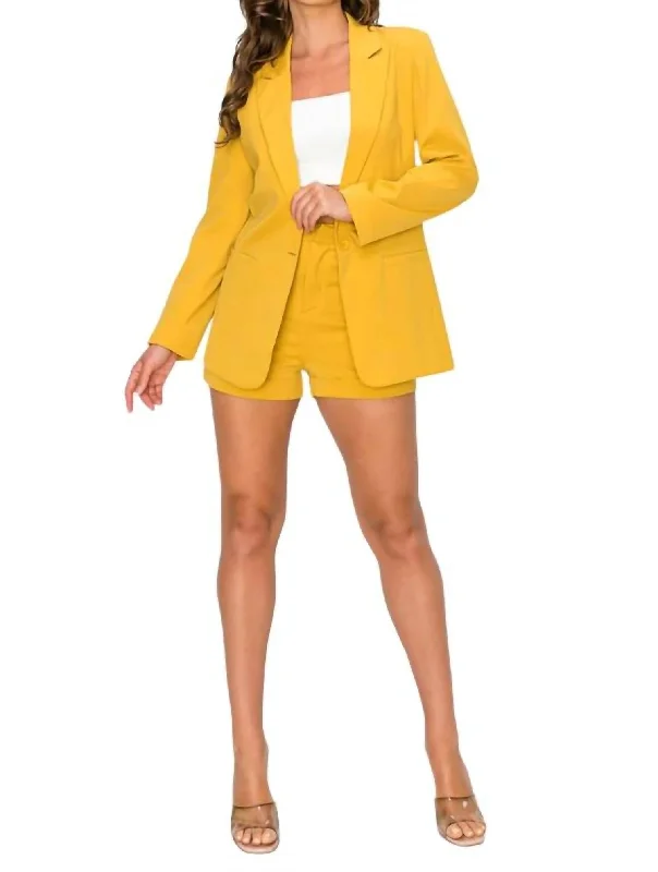 Suit Jacket & Shorts Set In Mustard
