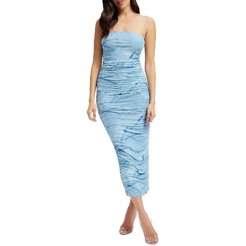 Good American Womens Ruched Mesh Midi Dress