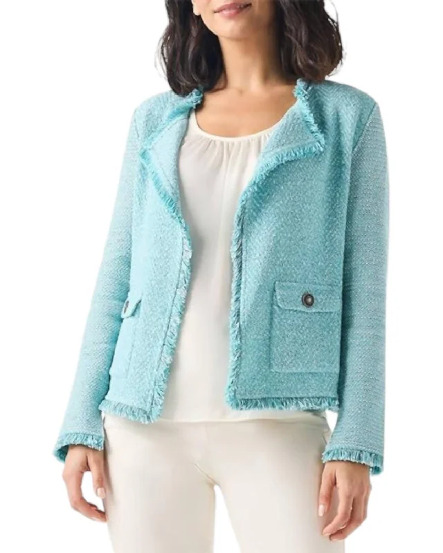 Fringe Mix Knit Pocket Jacket In River