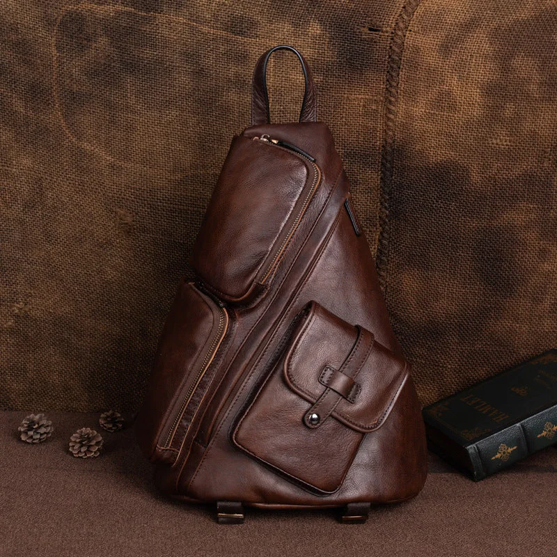 Stylish Brown Leather Womens Backpack Sling Pack