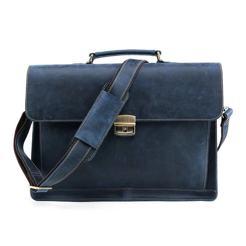 Blue Leather Mens Briefcase 15.6 inches Work Briefcase Business Briefcase Laptop Briefcase For Men Blue Leather Mens Briefcase 15.6 inches Work Briefcase Business Briefcase Laptop Briefcase For Men