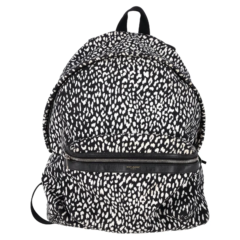Saint Laurent Hunter Leopard Print Backpack in Black and White Canvas