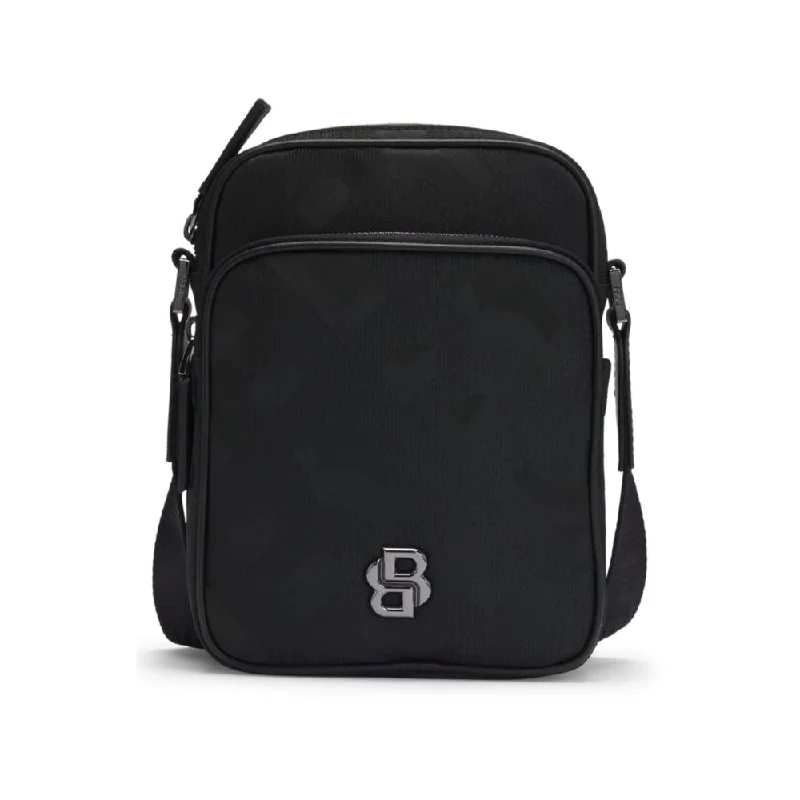 Monogram-jacquard reporter bag with Double B trim